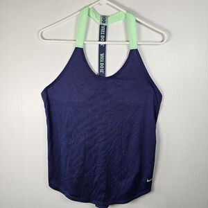 Nike Women's Blue and Green Dri-FIT Elastika Tank Top Bright Green Straps Size S